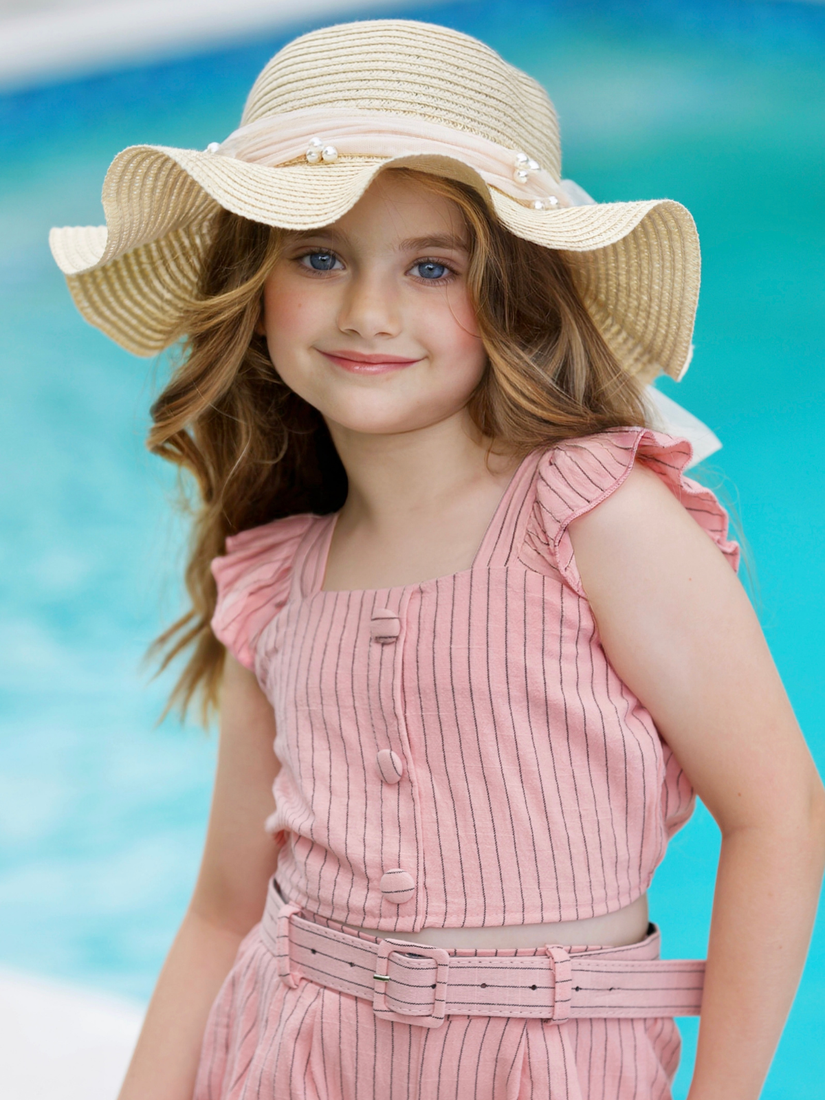 Chic Striped Flutter Sleeve Top & Belted Shorts Set