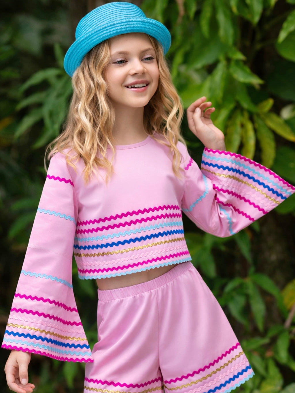 Sunset Waves Cotton Bell Sleeve Top and Short Set