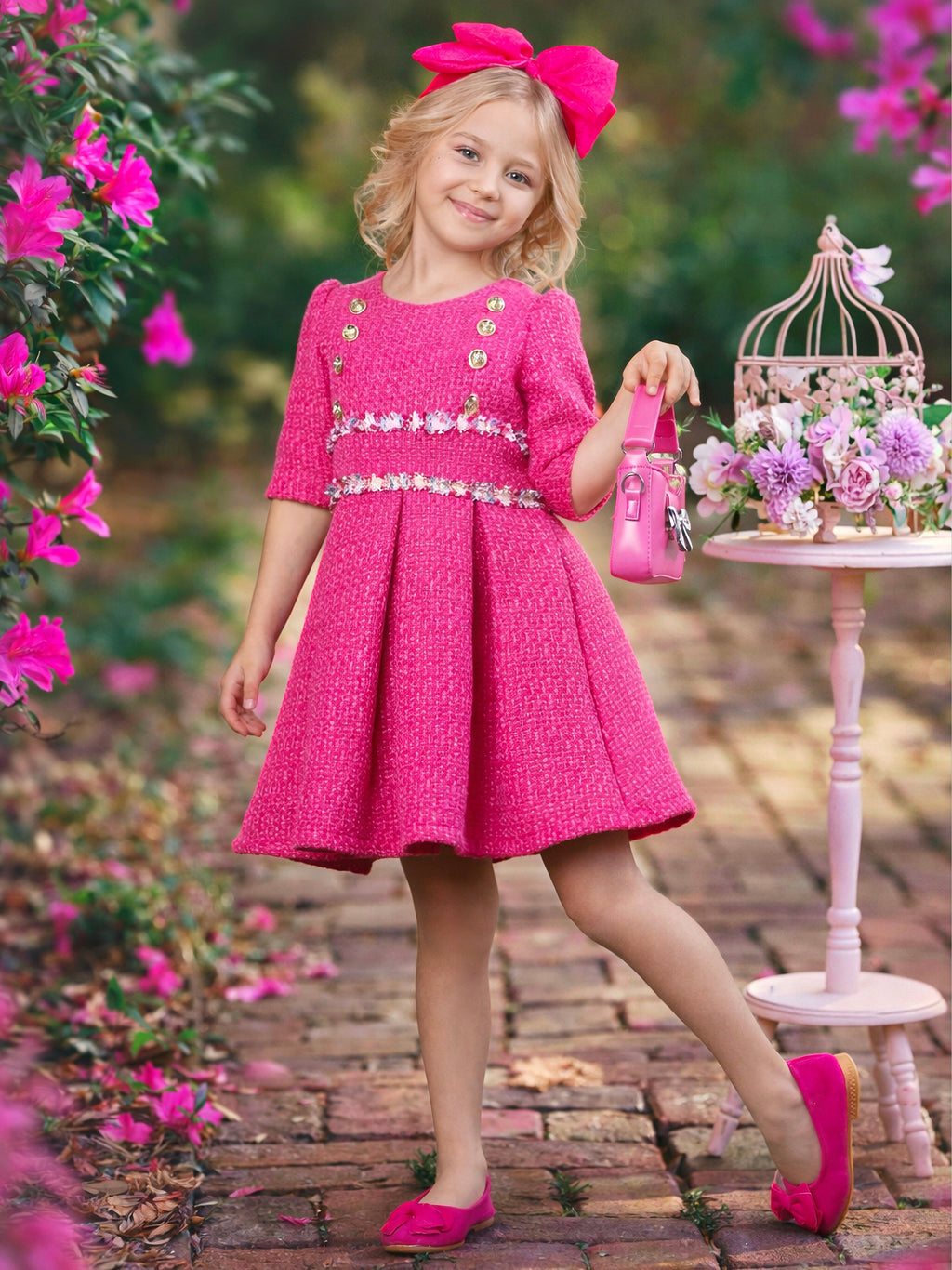 Petal Pink Tweed Spring Party Dress