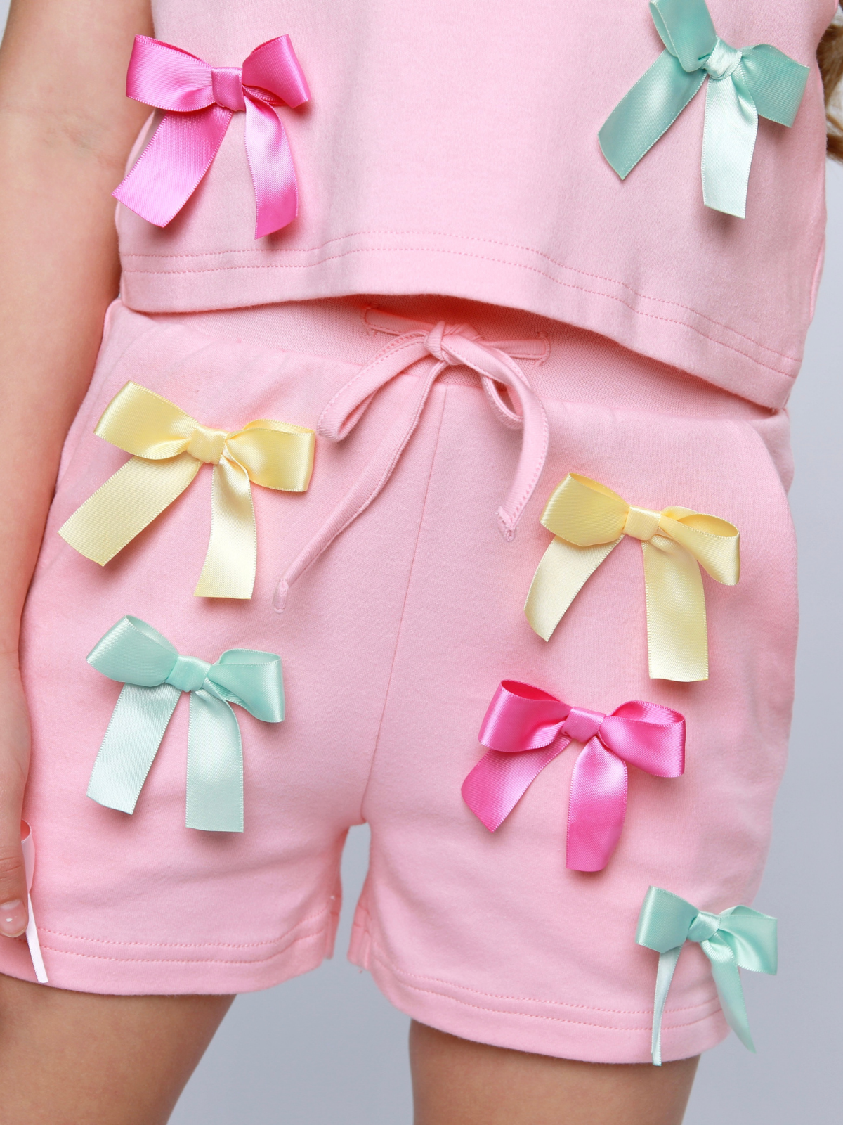 Playful Pastel Bow Cotton Top and Short Set