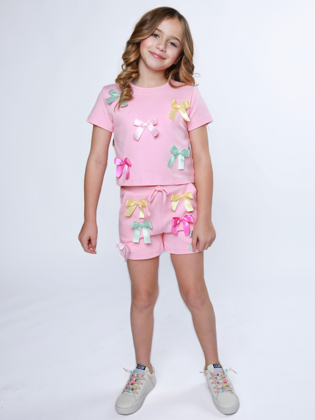 Playful Pastel Bow Cotton Top and Short Set