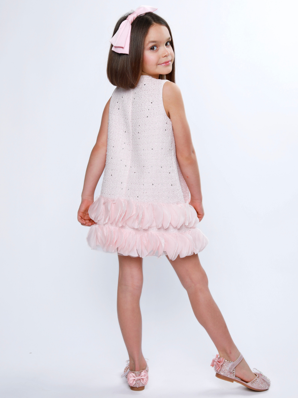 Elegant Bow Pearl Tweed Shift Dress