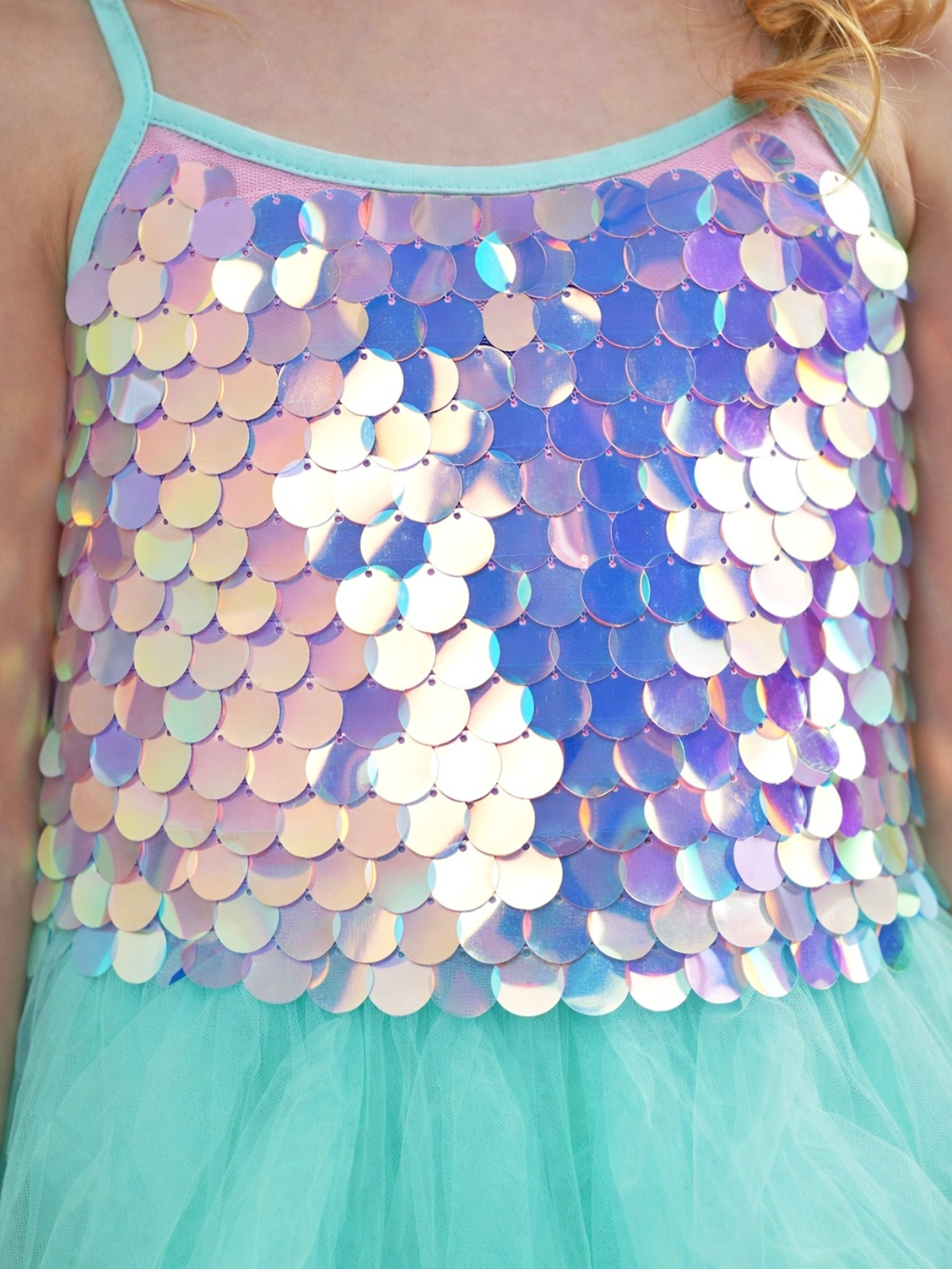 Iridescent Aqua Mermaid Sequin Party Dress