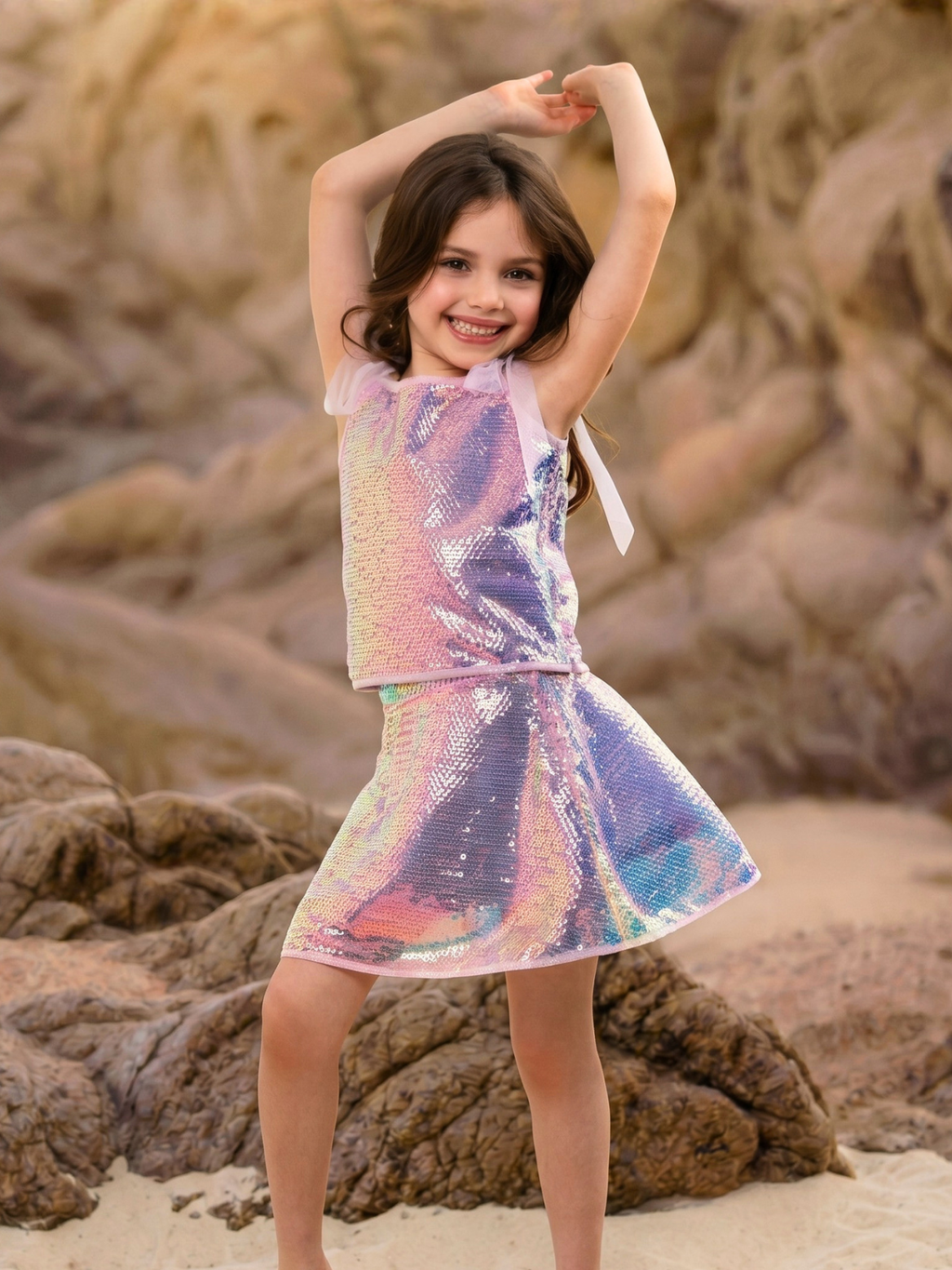 Iridescent Shine Sequin Top and Matching Skirt Set
