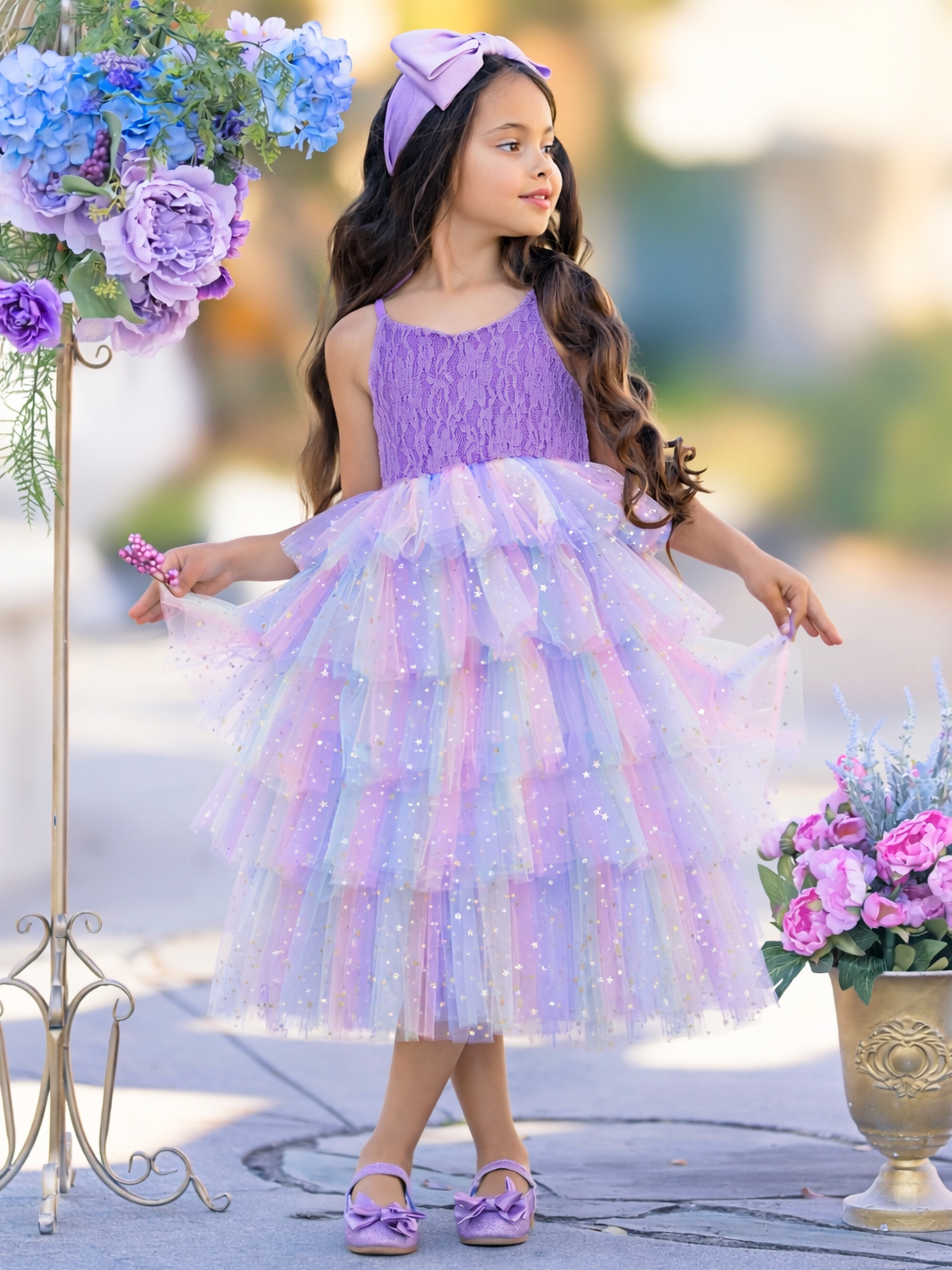 Springtime Fairy Lace and Stars Tiered Tutu Dress