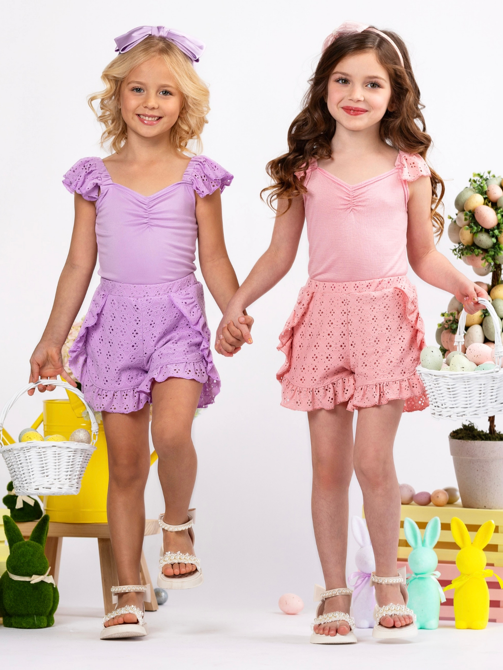 Coral Breeze Eyelet Ruffle Short Set