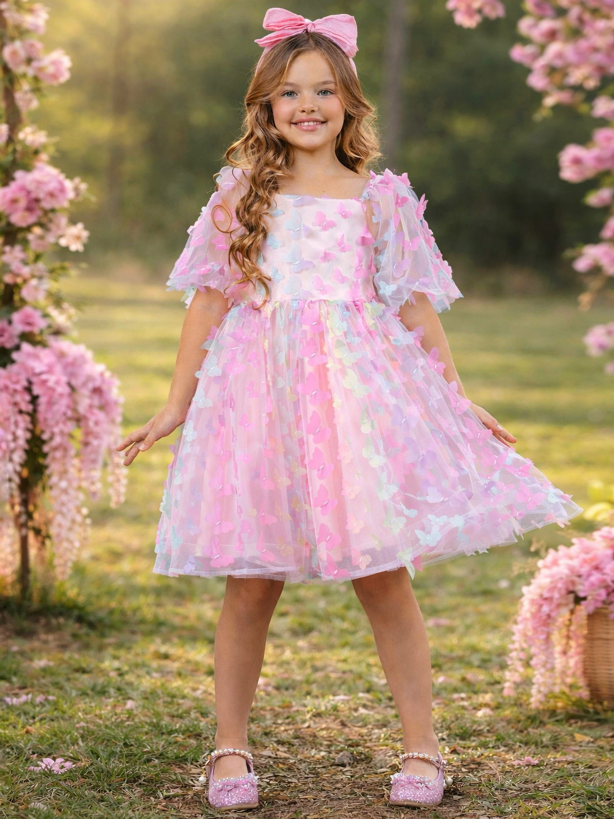 Butterfly Bliss 3D Applique Party Dress