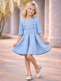 Bluebell Pearl Button Tweed Party Dress