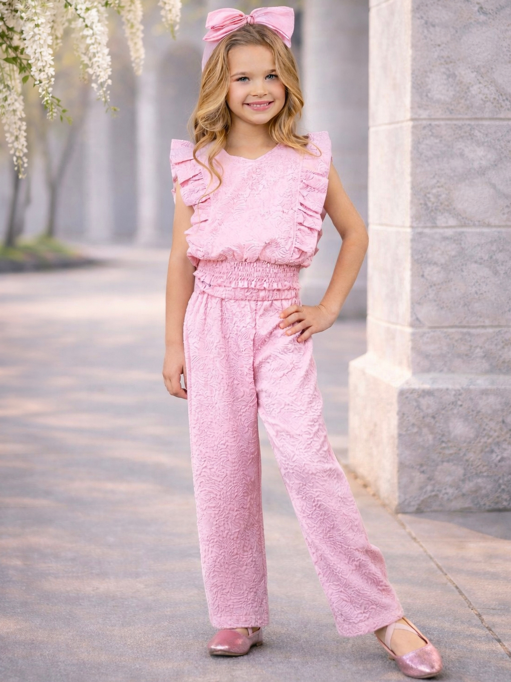 Springtime Blush Textured Top and Matching Pant Set