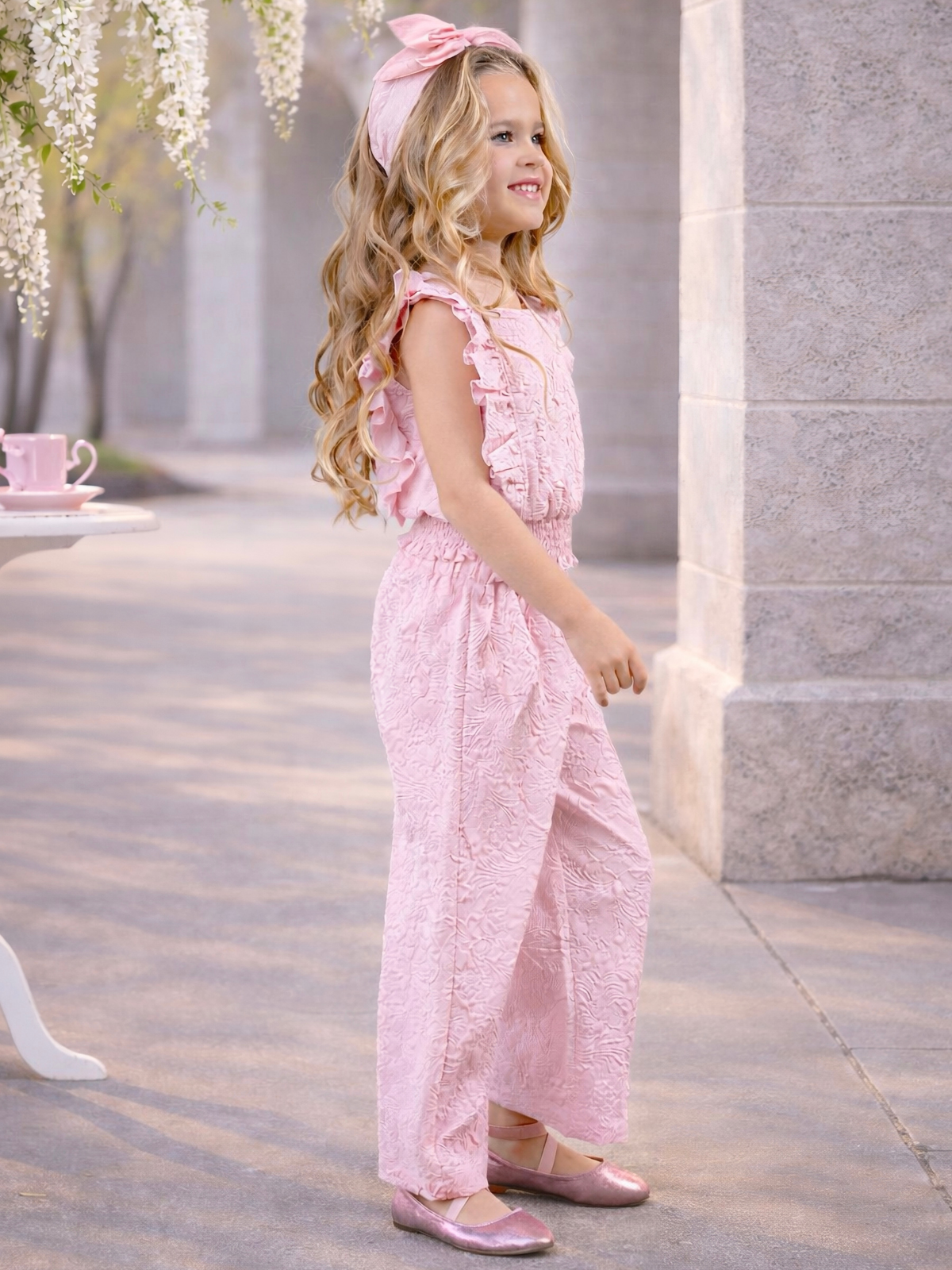 Springtime Blush Textured Top and Matching Pant Set