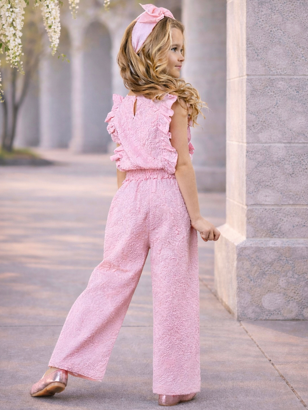Springtime Blush Textured Top and Matching Pant Set