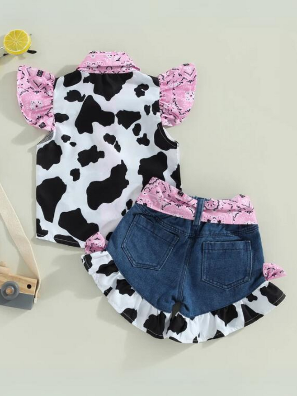 Rodeo Star Cow Print Denim Short Set