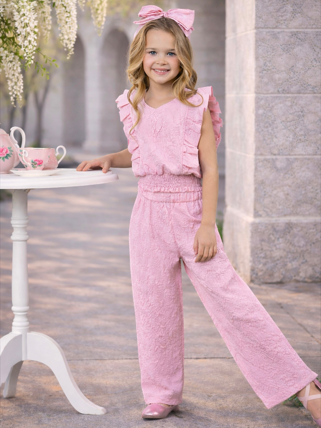 Springtime Blush Textured Top and Matching Pant Set