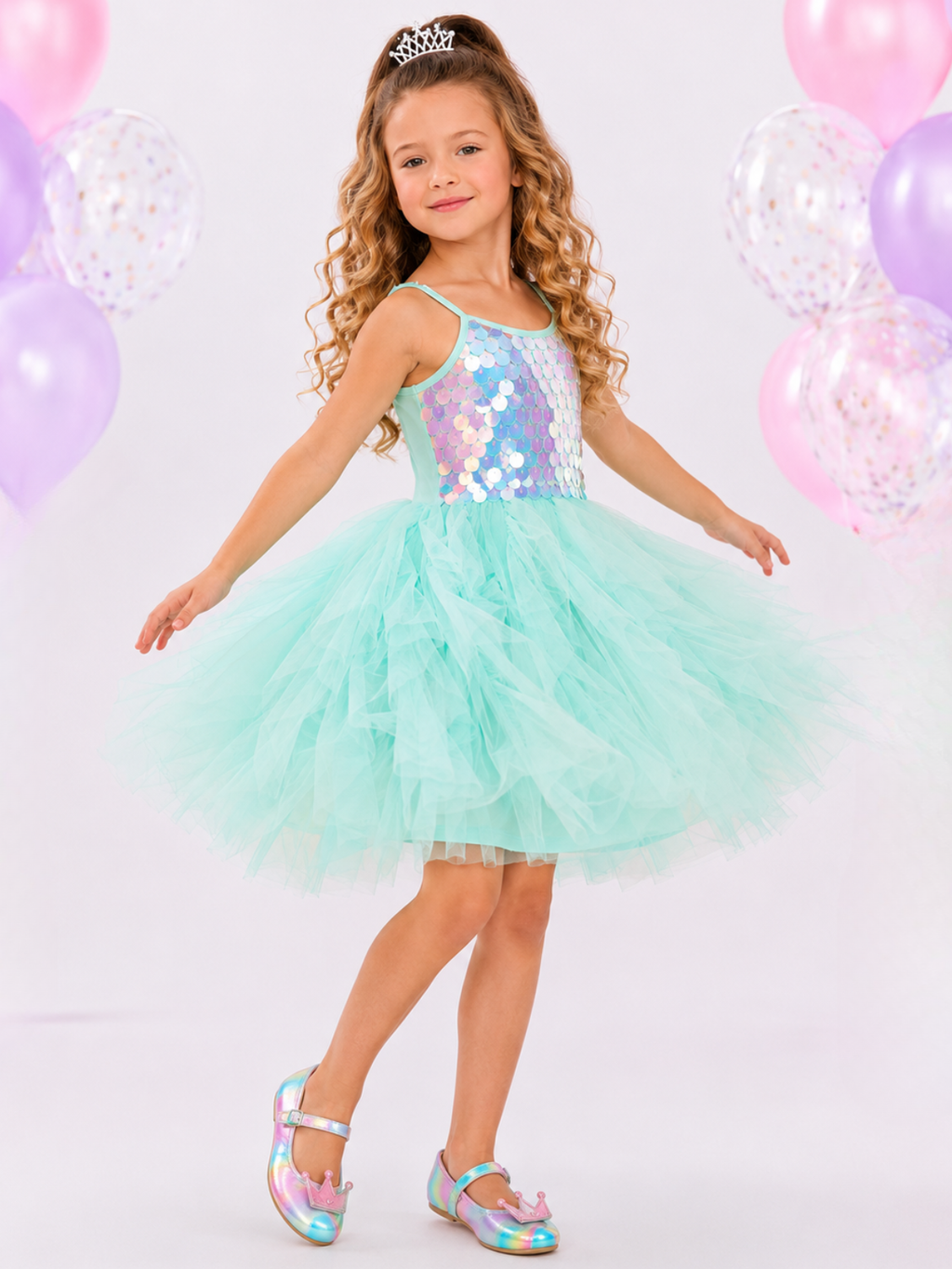 Iridescent Aqua Mermaid Sequin Party Dress
