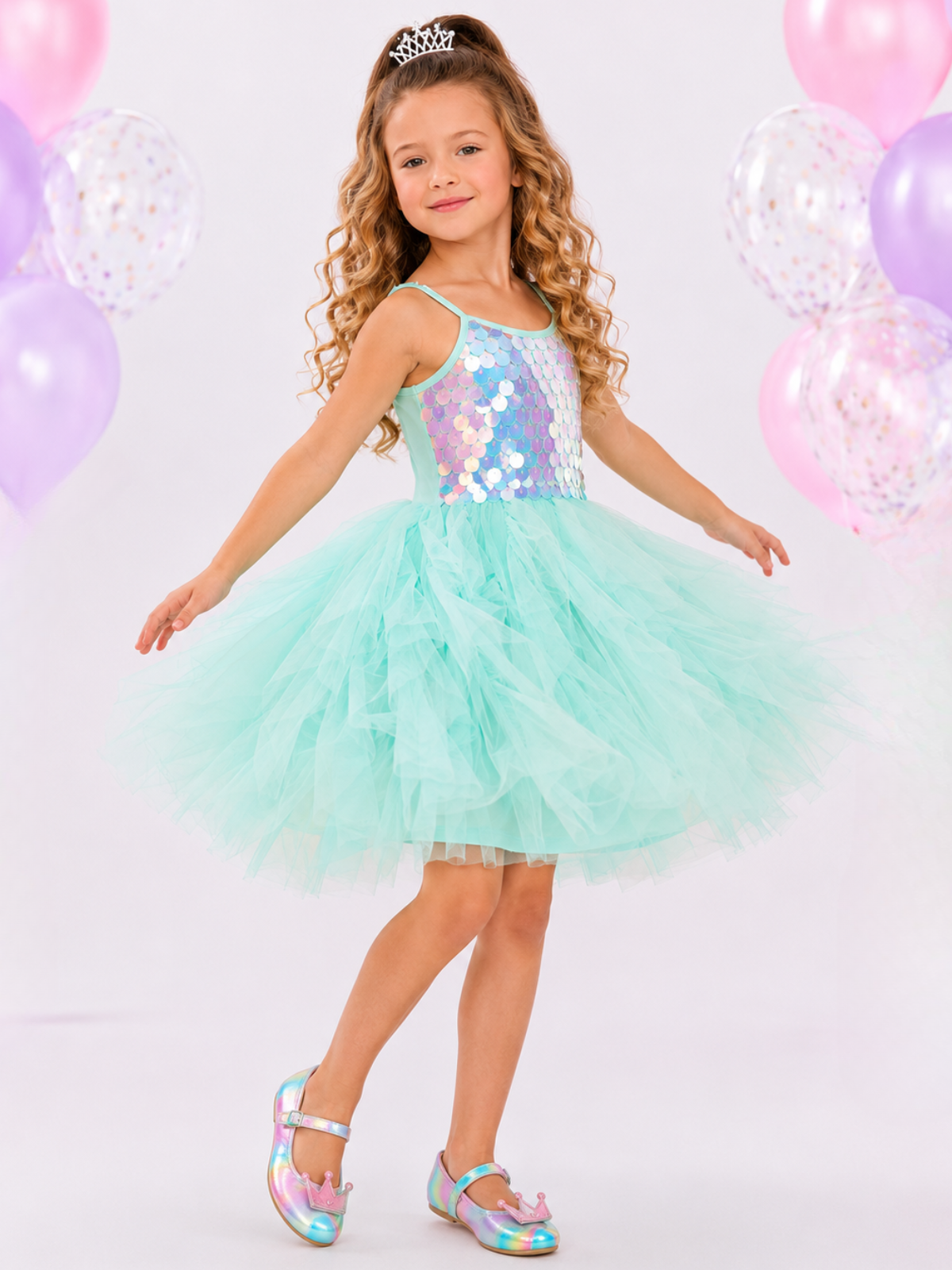Iridescent Aqua Mermaid Sequin Party Dress