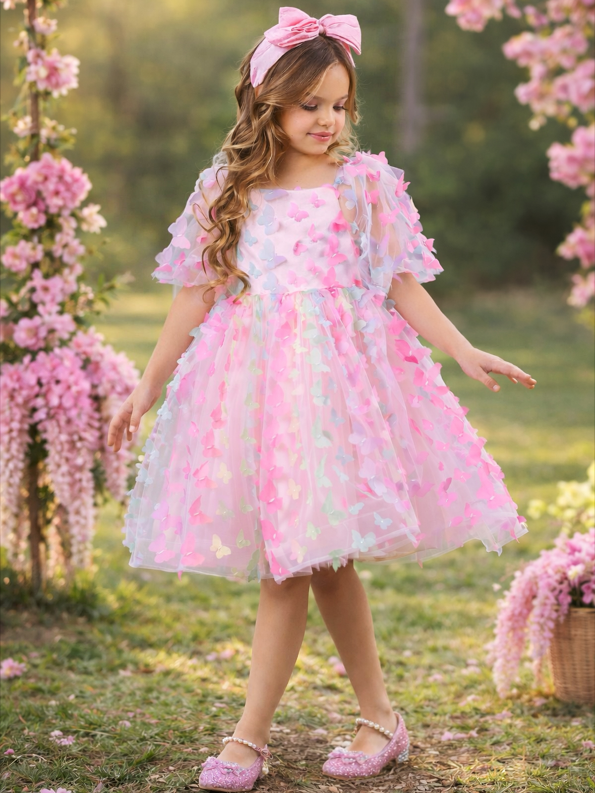 Butterfly Bliss 3D Applique Party Dress