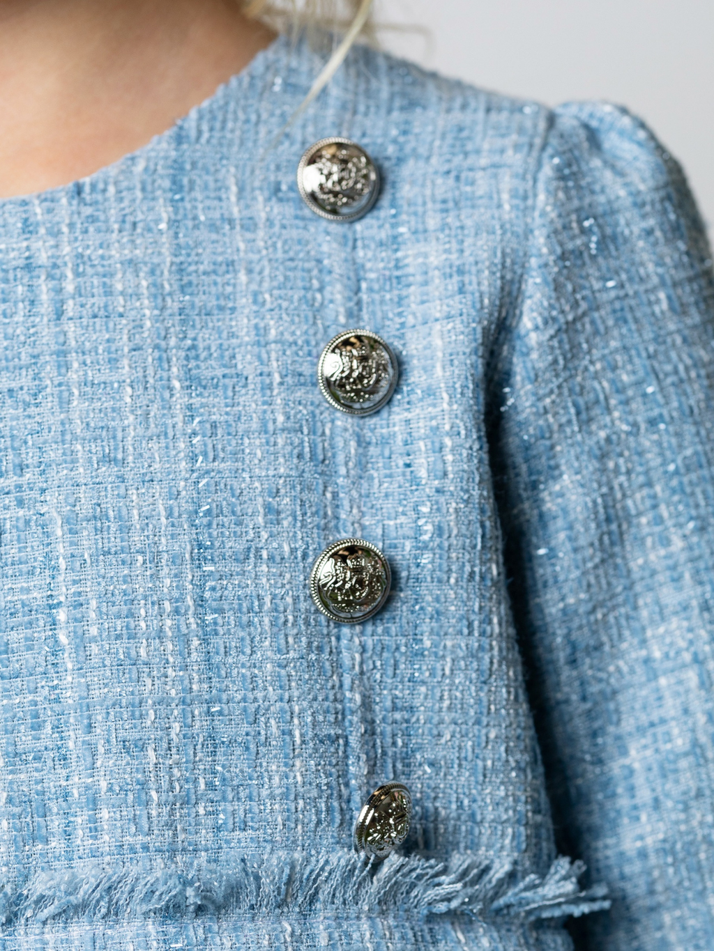 Bluebell Pearl Button Tweed Party Dress