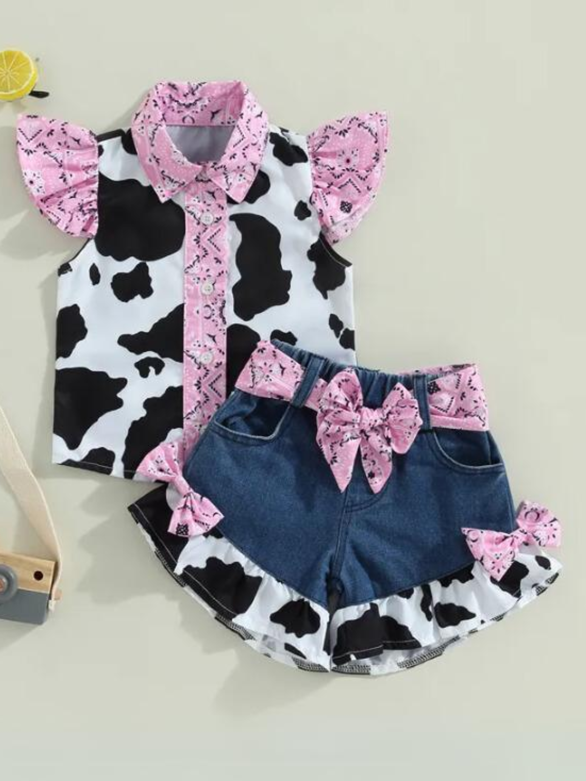 Rodeo Star Cow Print Denim Short Set