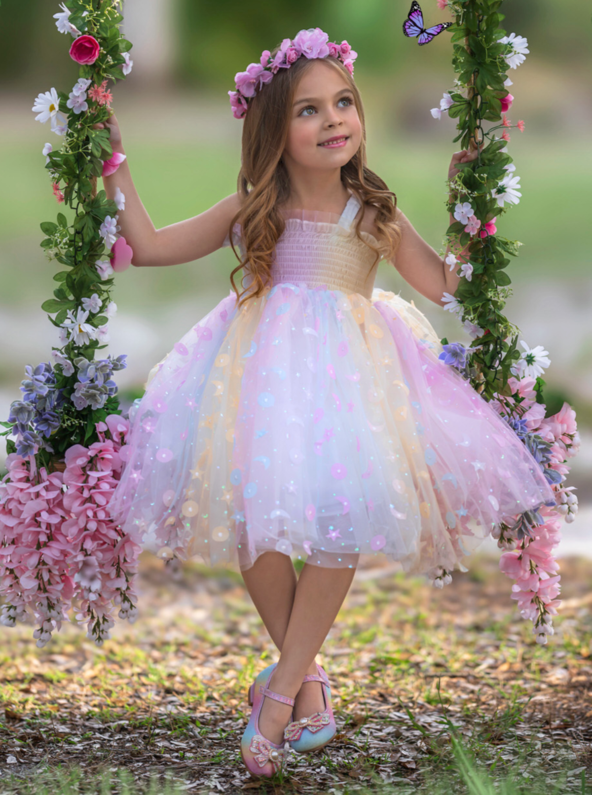 Queen Rainbow Butterfly Smocked Dress