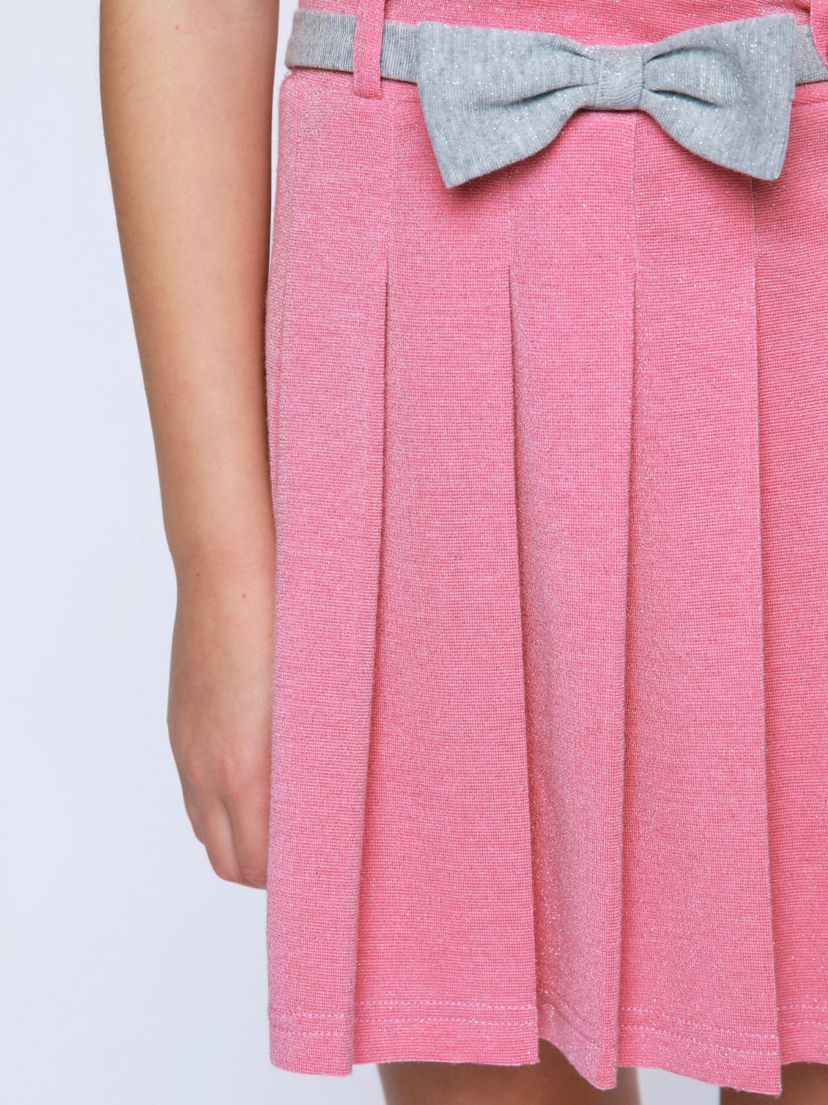 Pink Casual Bow Top and Pleated Skirt Set