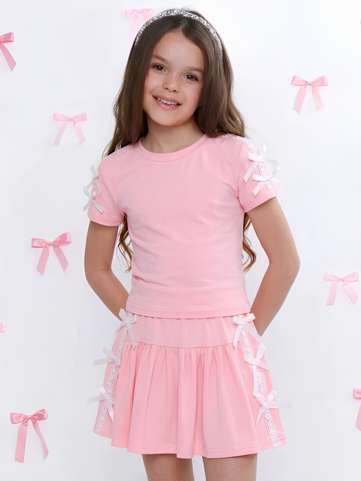 Blush Darling Pink Lace Bow Top and Tennis Skirt Set