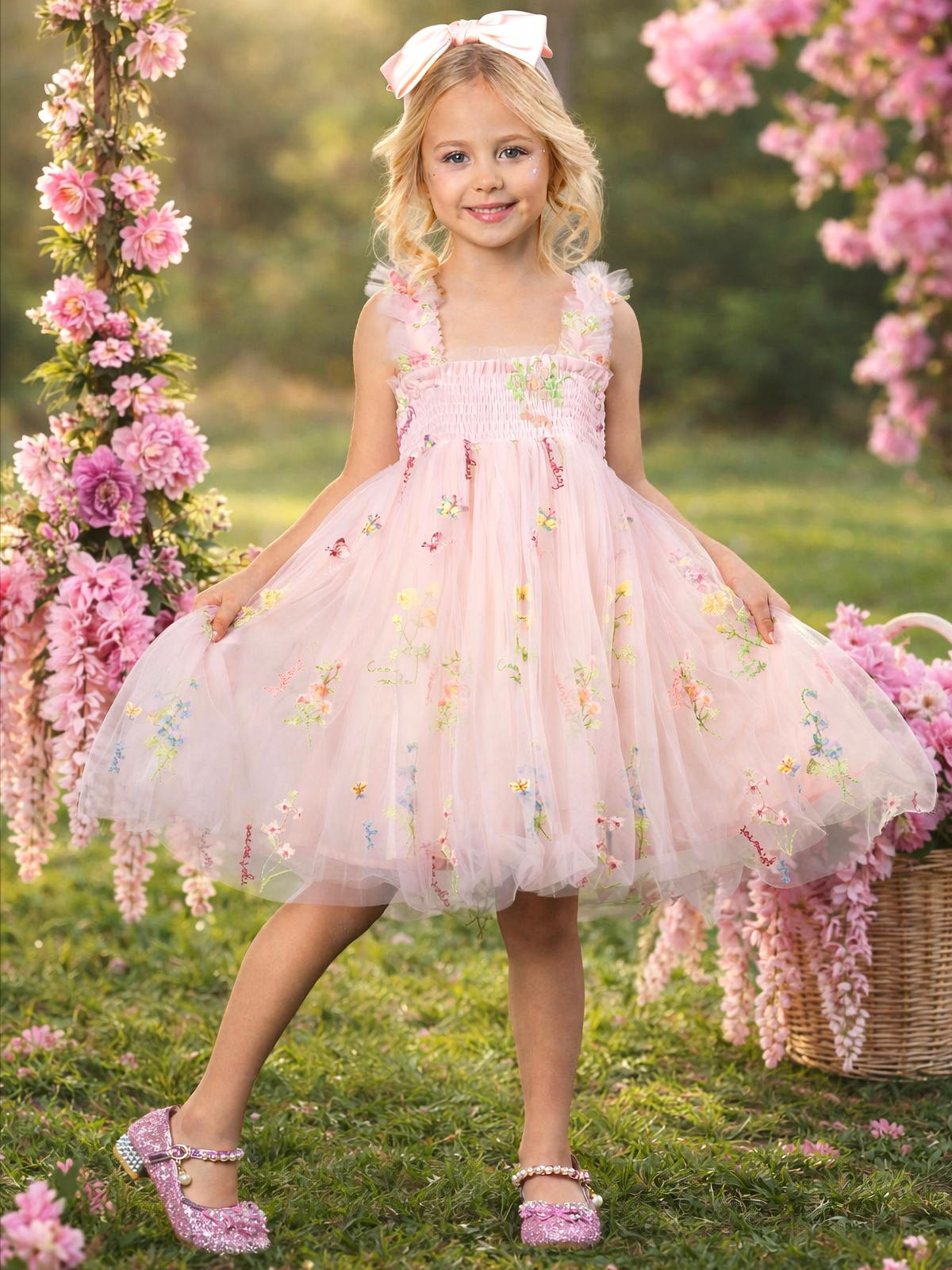 Butterfly Garden Embroidered Tulle Party Dress