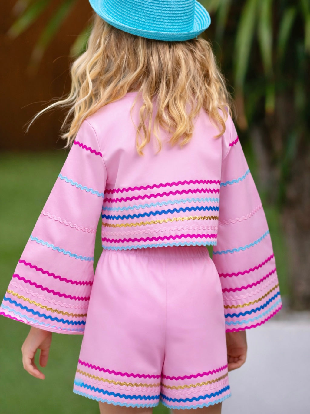 Sunset Waves Cotton Bell Sleeve Top and Short Set