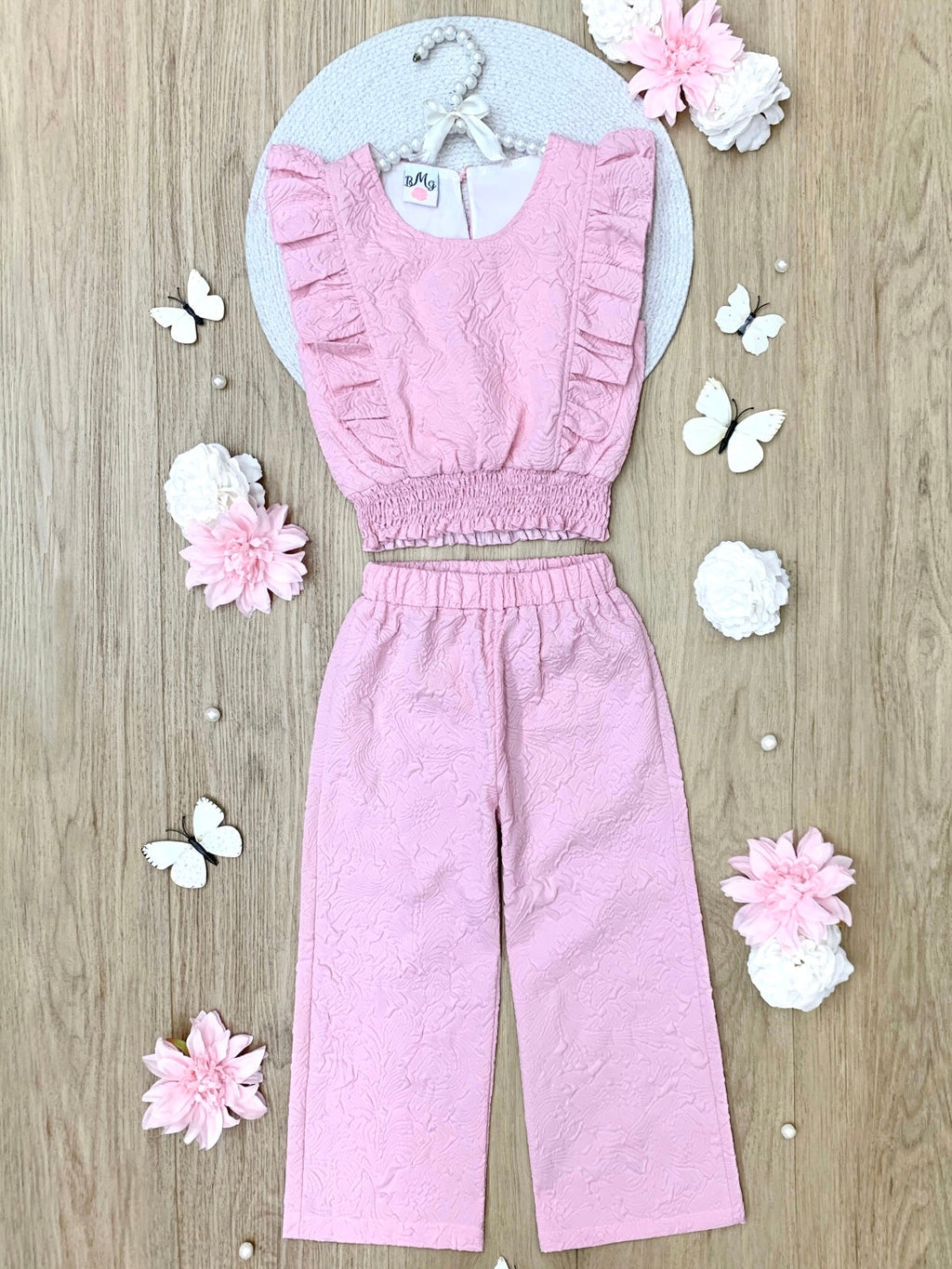 Springtime Blush Textured Top and Matching Pant Set