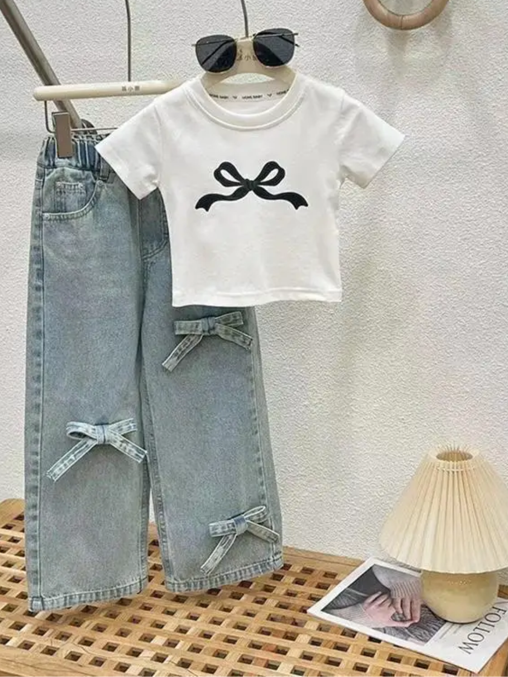 Chic Bow Denim Wide Leg Set