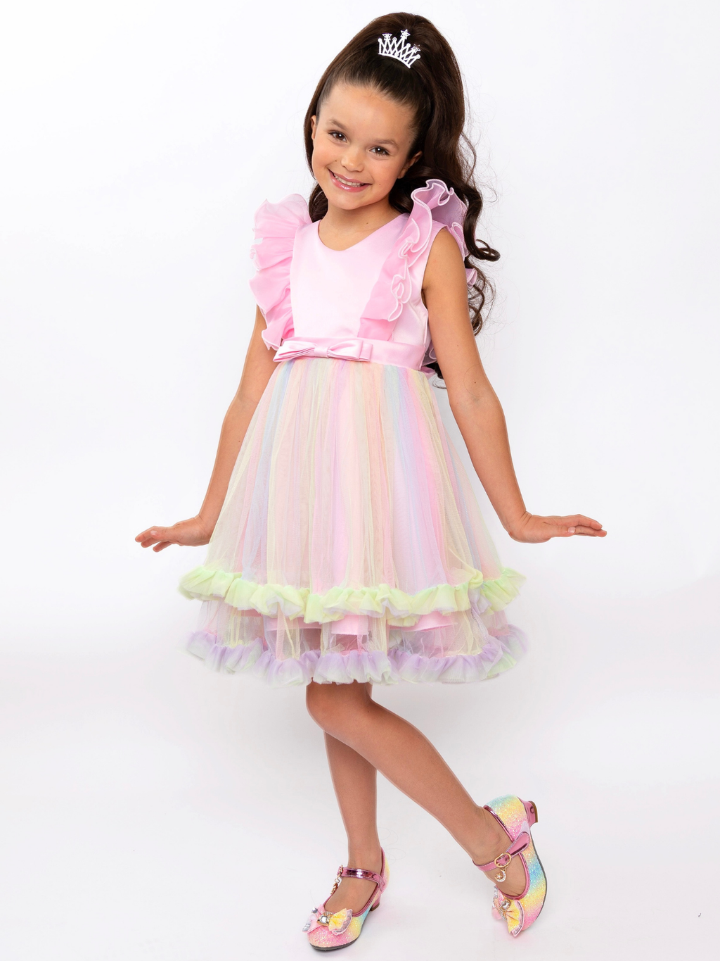 Princess Dream Rainbow Ruffle Tulle Dress
