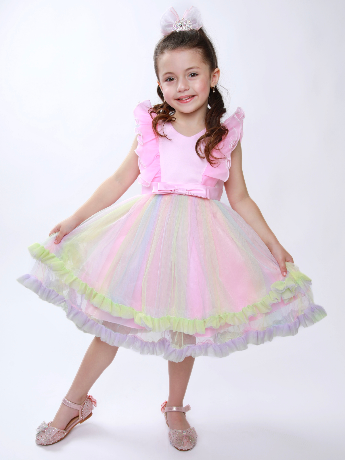 Princess Dream Rainbow Ruffle Tulle Dress