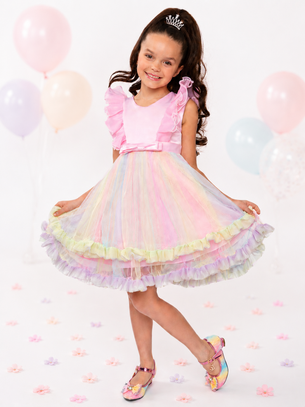 Princess Dream Rainbow Ruffle Tulle Dress