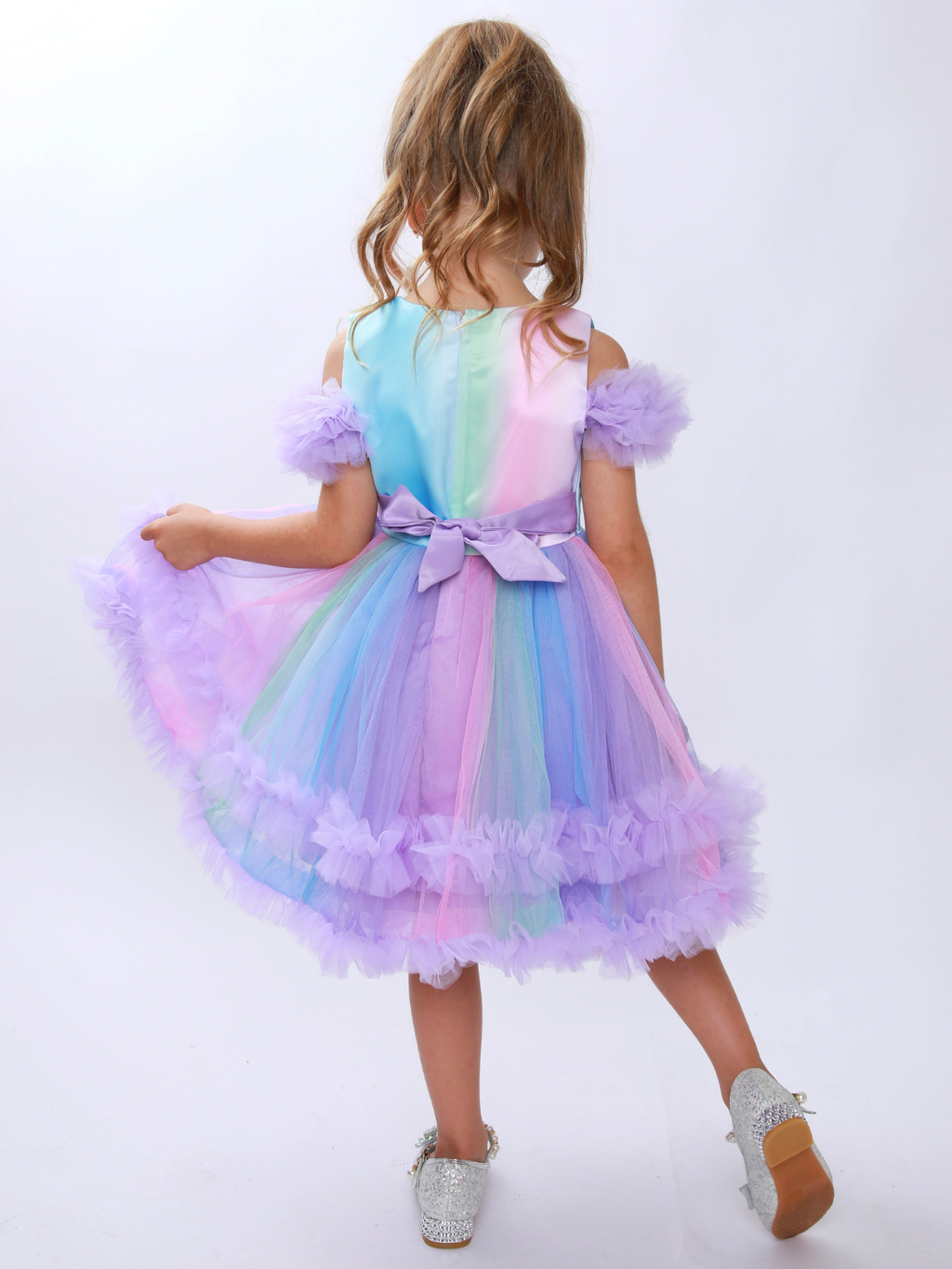 Princess Twirl Rainbow Tulle Ruffle Dress
