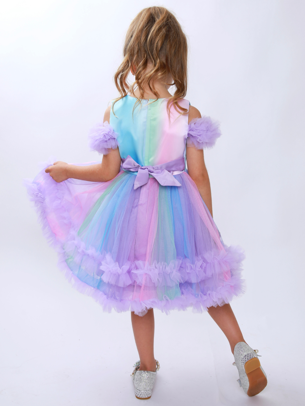 Princess Twirl Rainbow Tulle Ruffle Dress