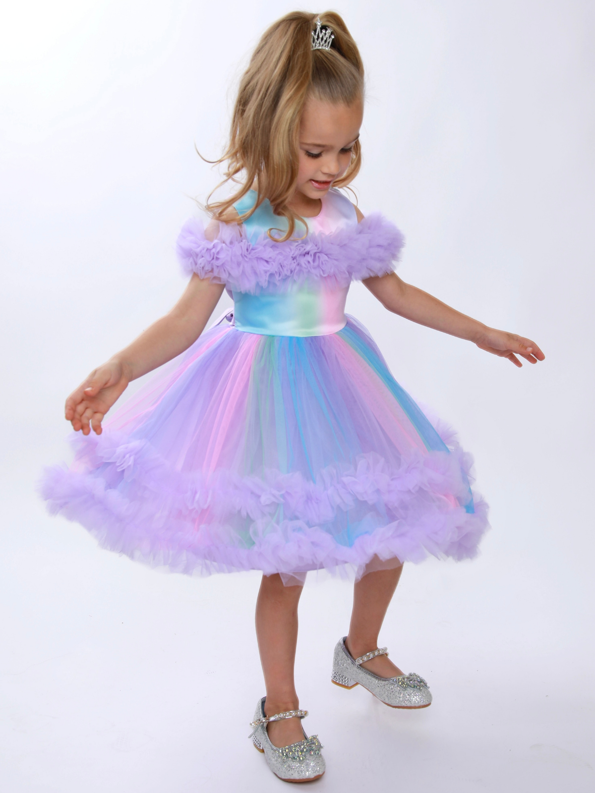 Princess Twirl Rainbow Tulle Ruffle Dress