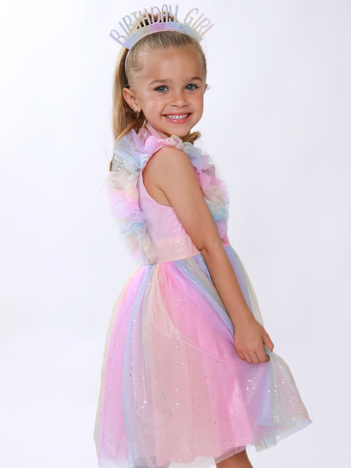 Birthday Magic Rainbow Ruffle Tulle Dress