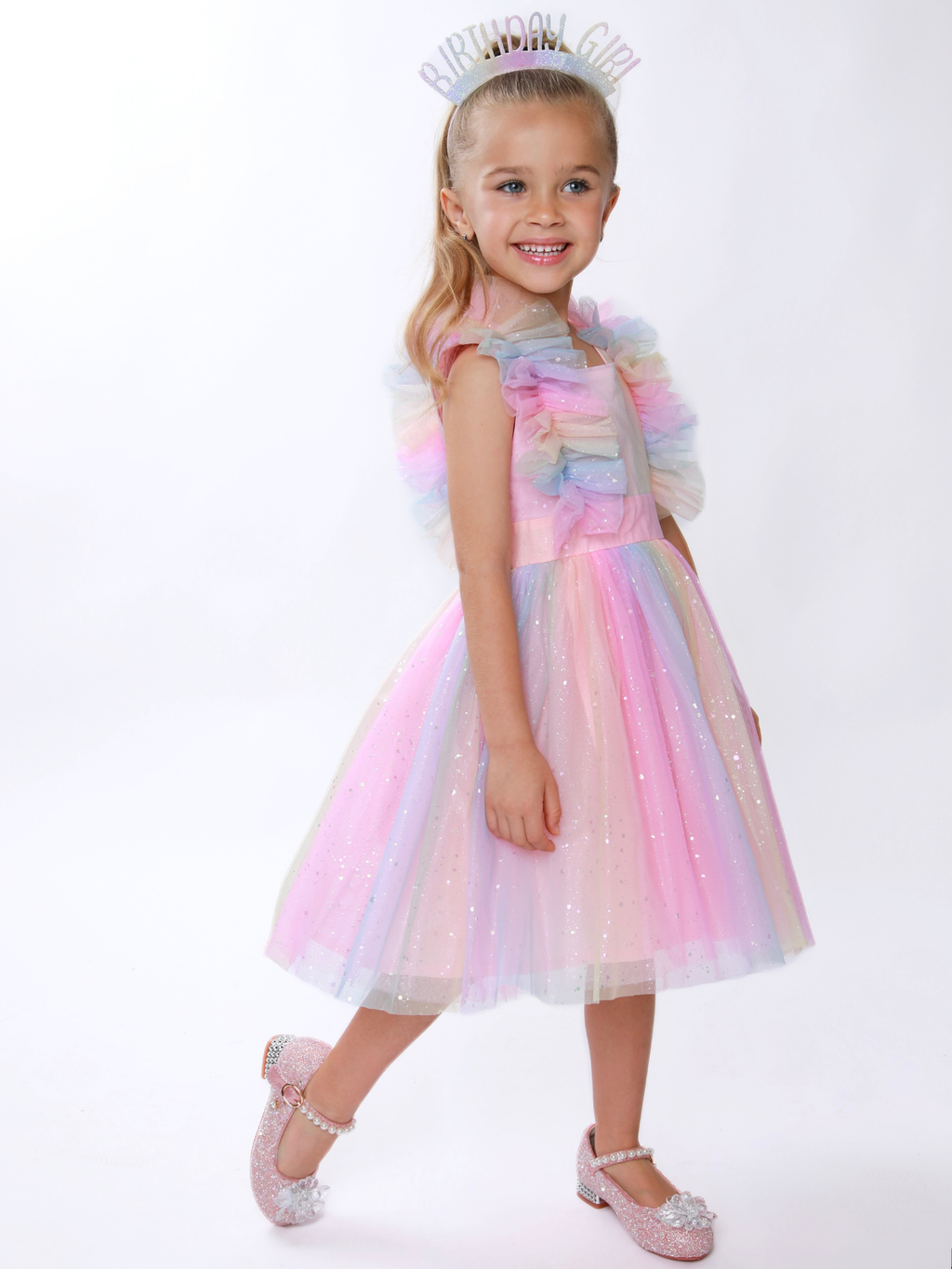 Birthday Magic Rainbow Ruffle Tulle Dress