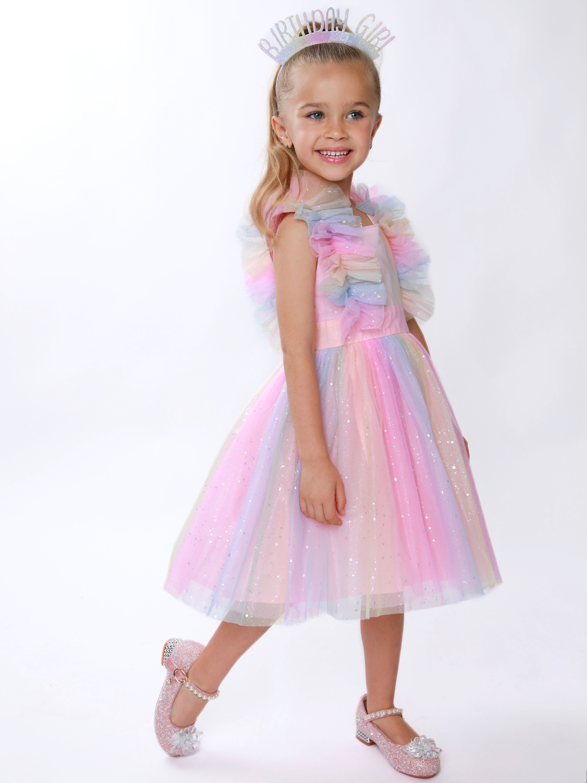 Birthday Magic Rainbow Ruffle Tulle Dress