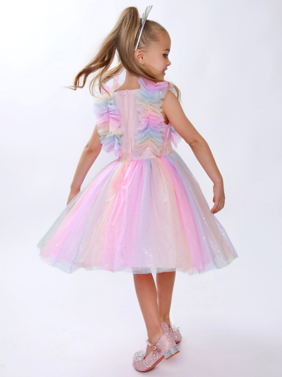 Birthday Magic Rainbow Ruffle Tulle Dress
