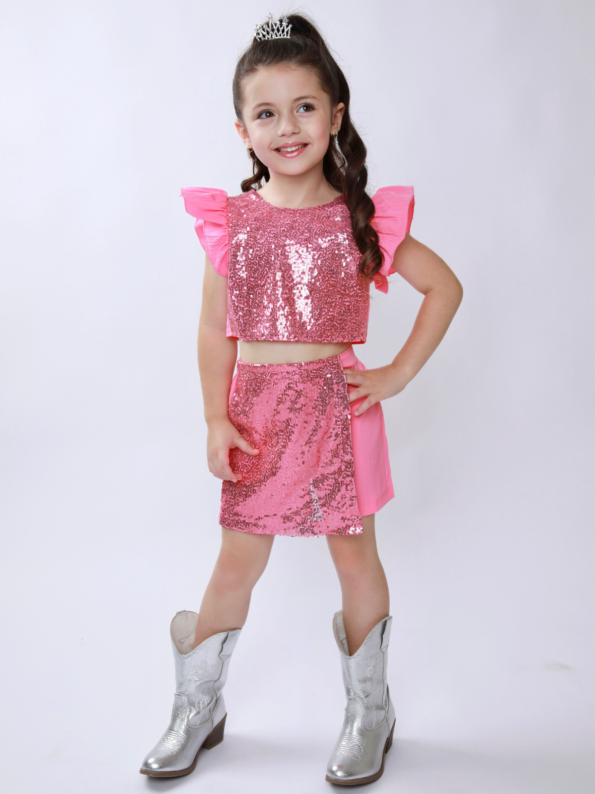 Birthday Glam Pink Sequin Skort Set