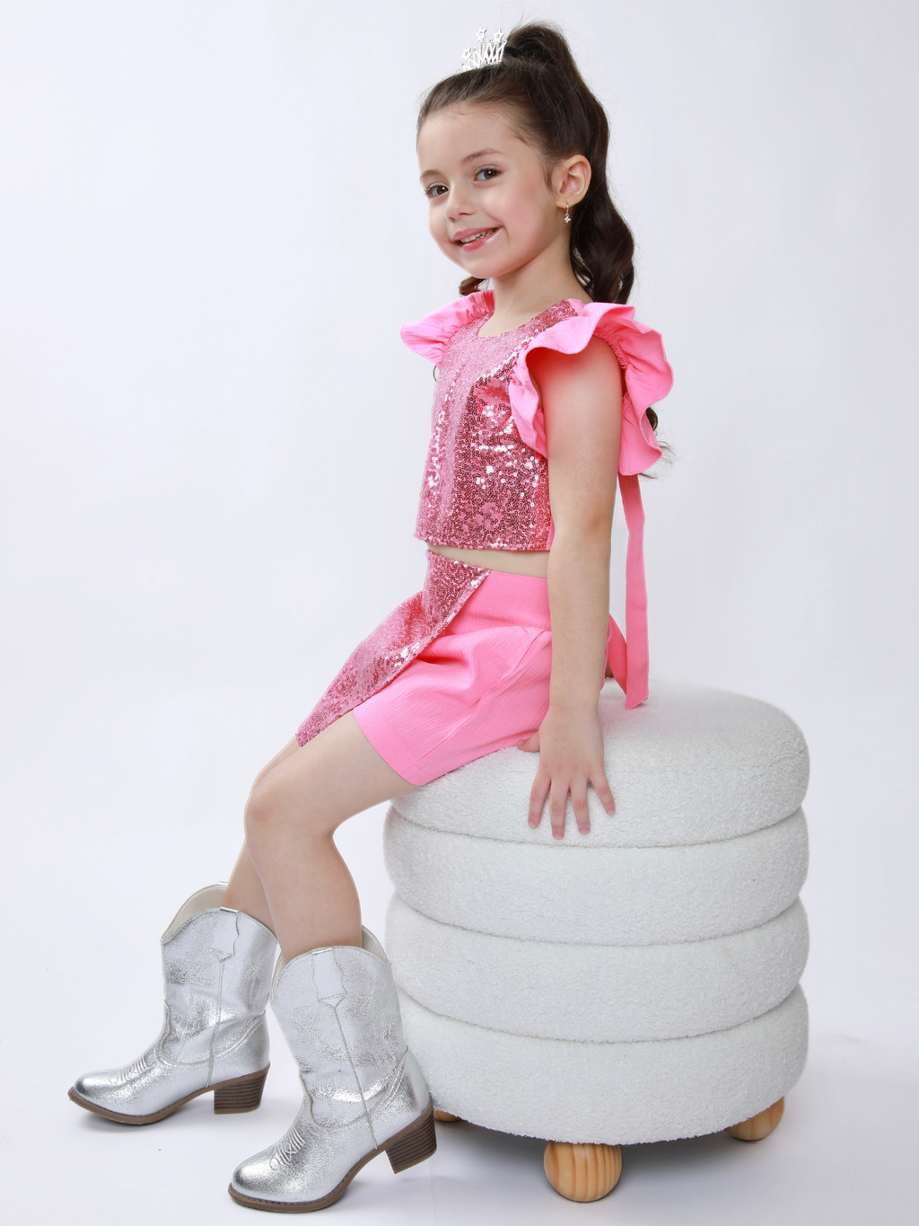 Birthday Glam Pink Sequin Skort Set