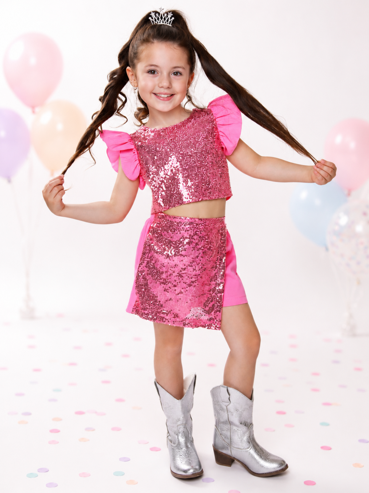 Birthday Glam Pink Sequin Skort Set