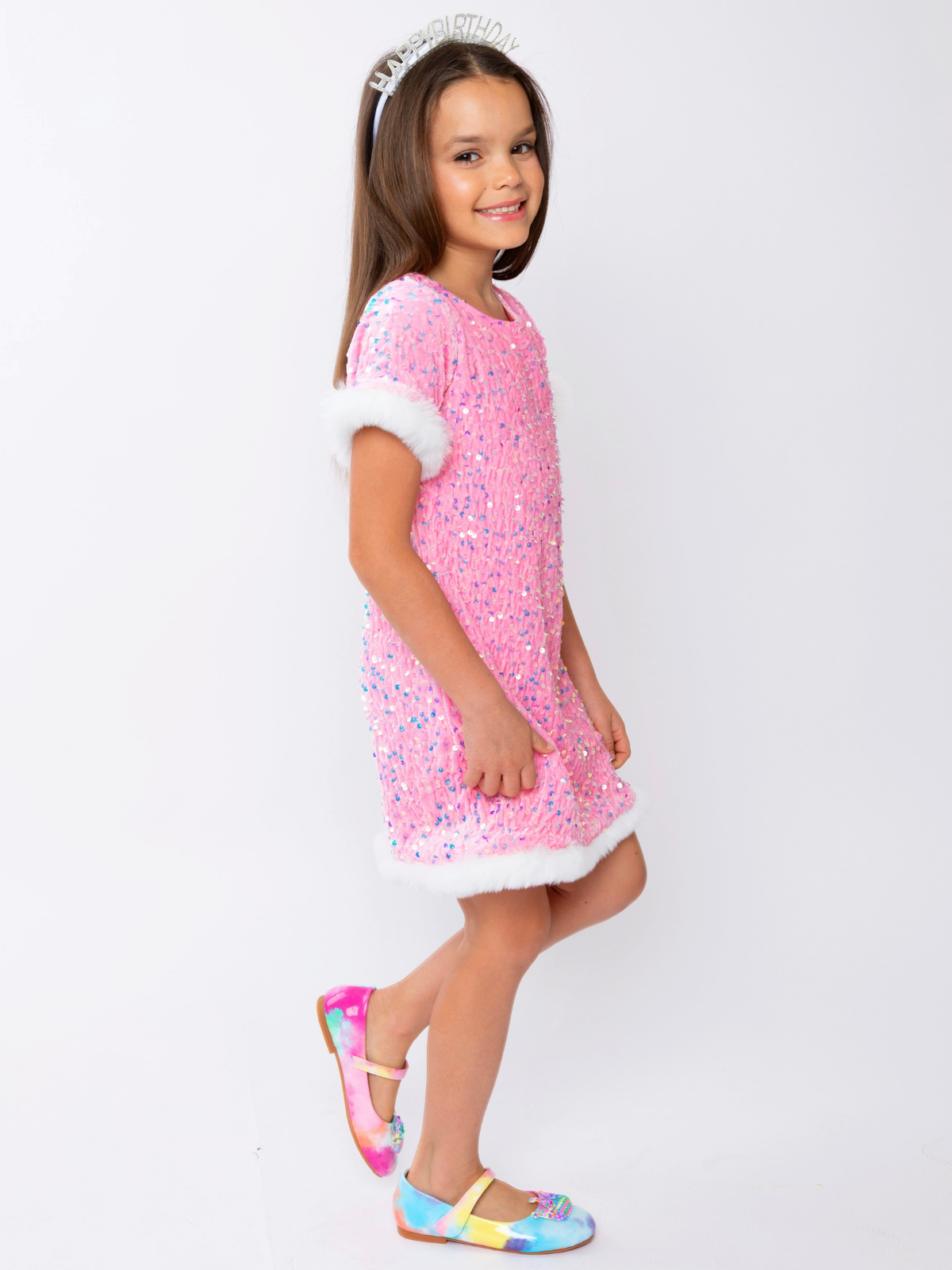 Sparkle & Shine Pink Sequined Fur Dress