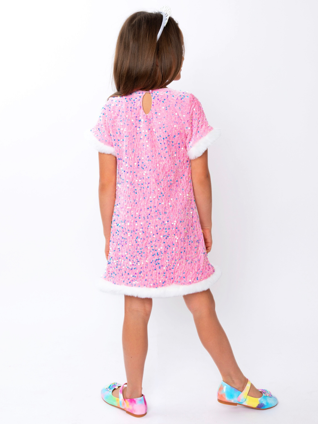 Sparkle & Shine Pink Sequined Fur Dress