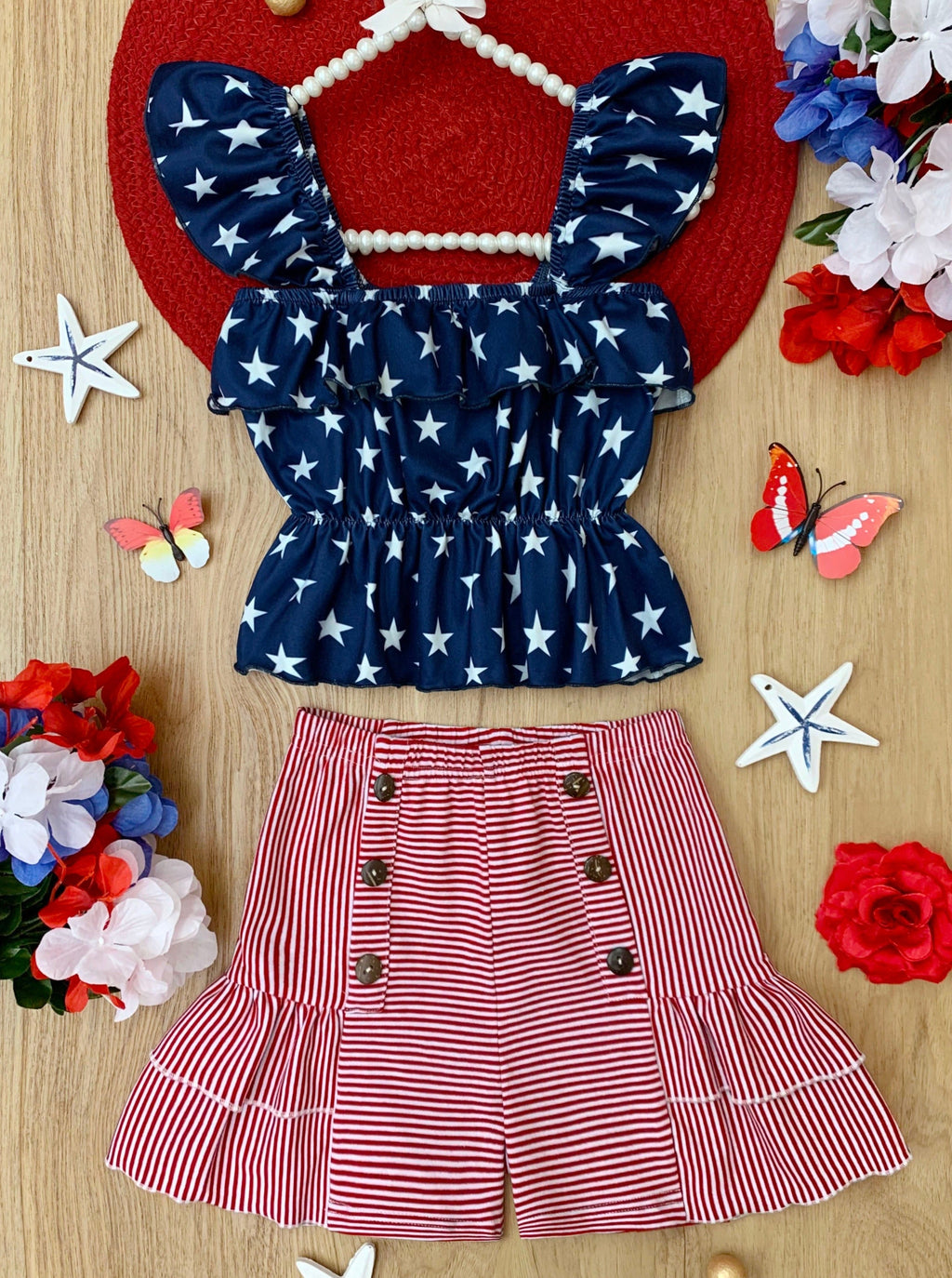 Perfect Little Patriot Stars Top and Striped Short Set