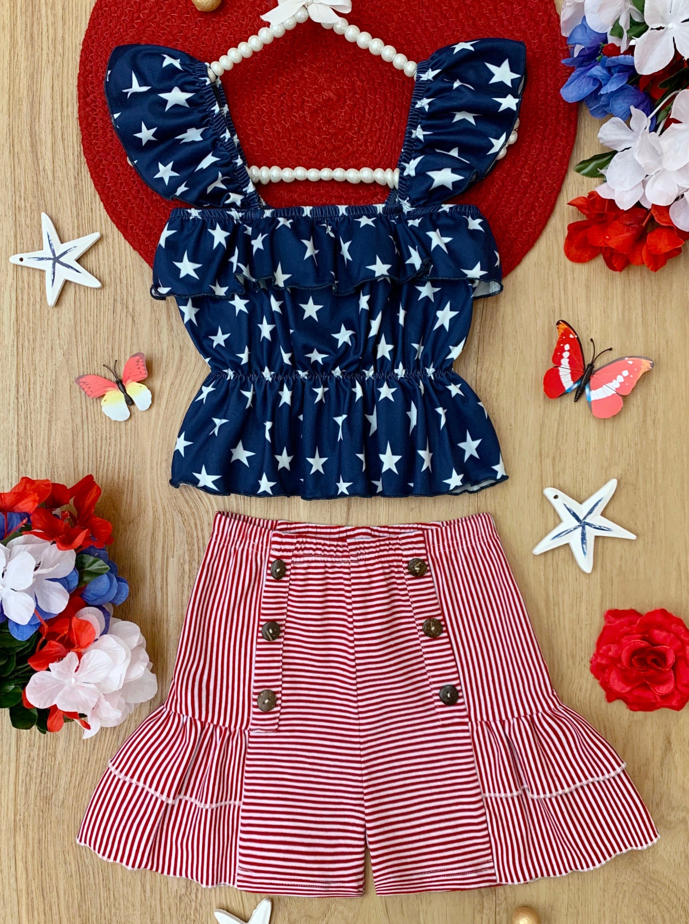 Perfect Little Patriot Stars Top and Striped Short Set