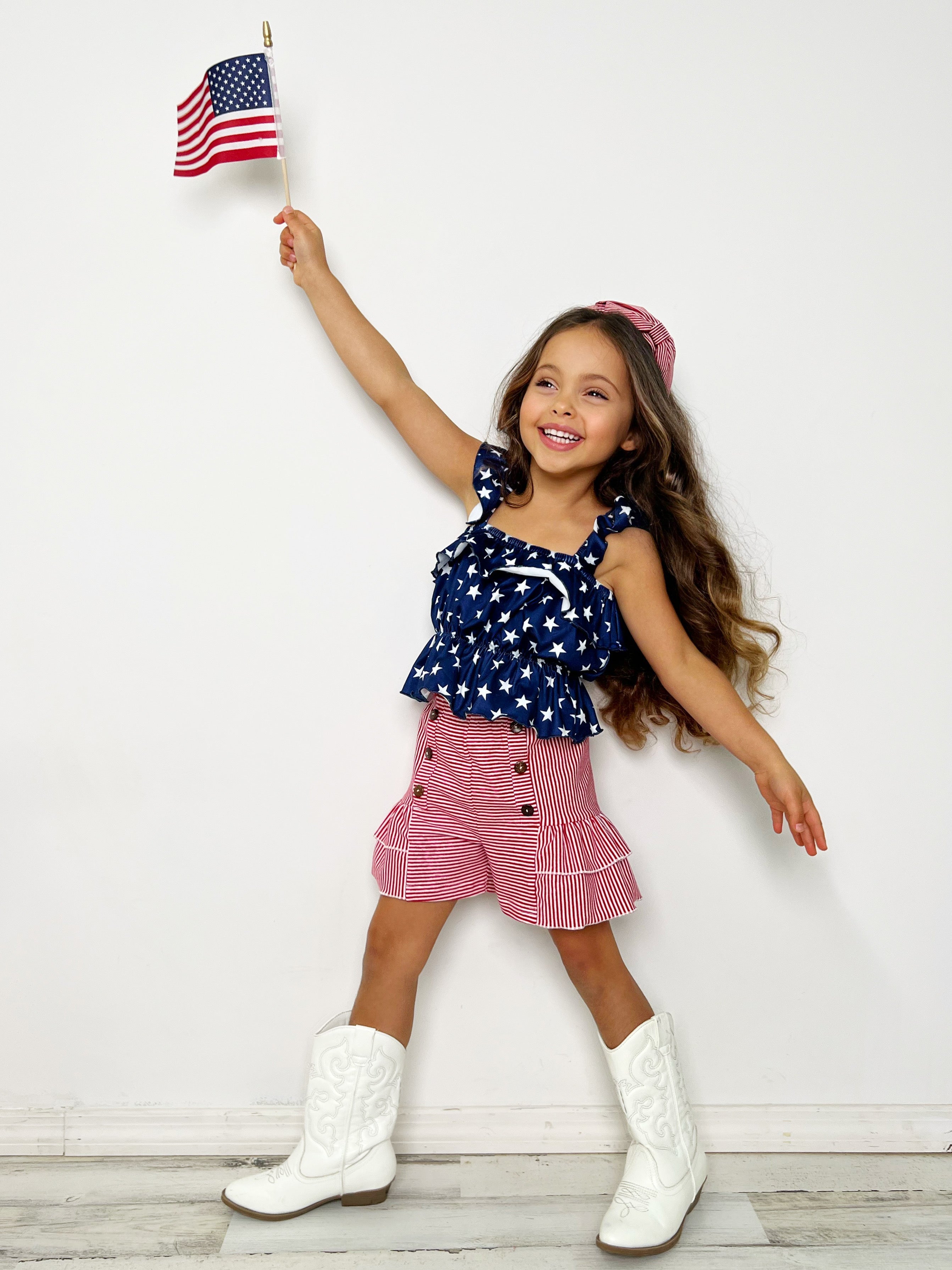 Perfect Little Patriot Stars Top and Striped Short Set