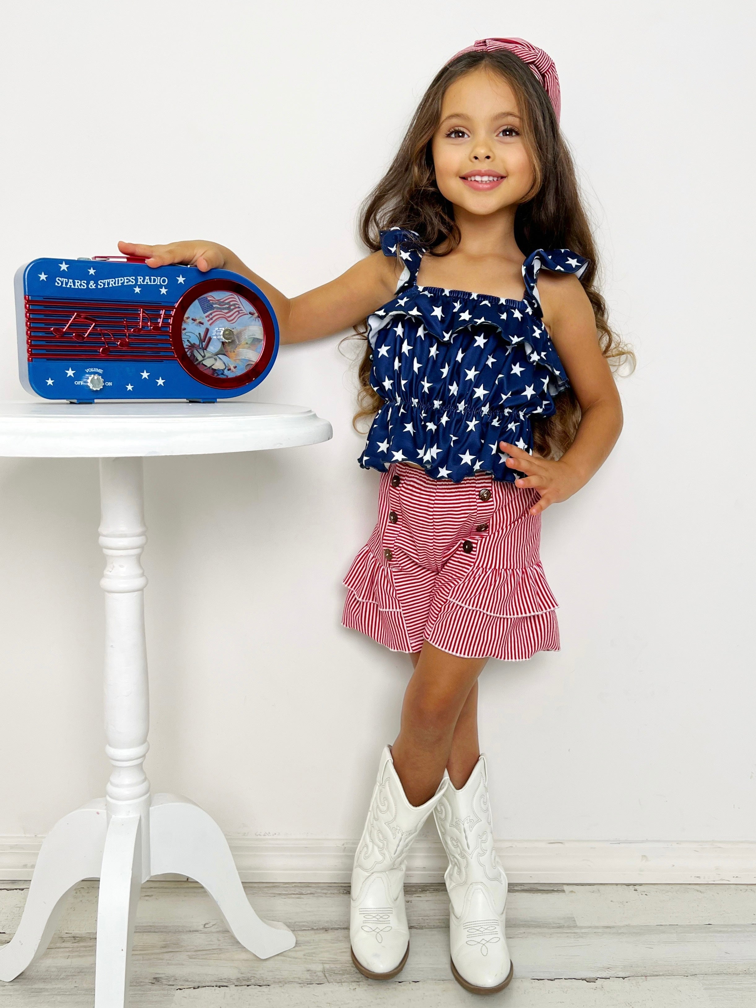 Perfect Little Patriot Stars Top and Striped Short Set
