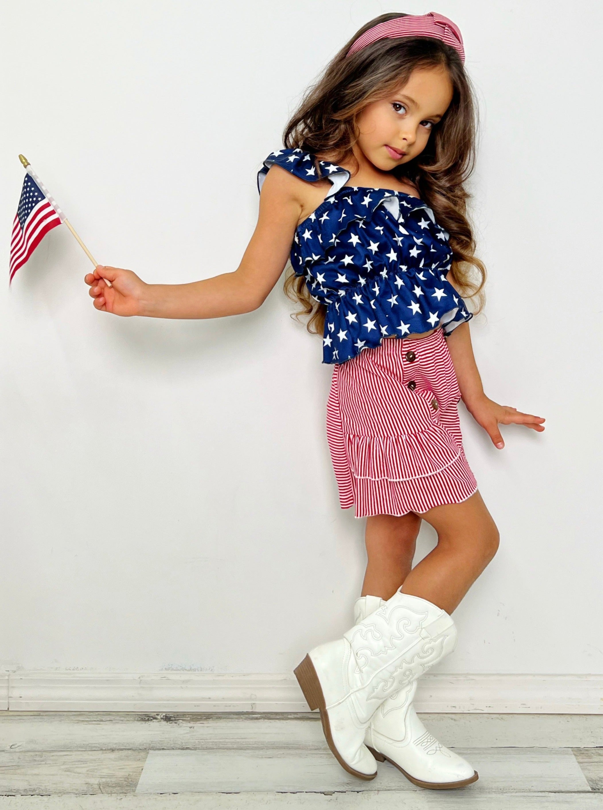 Perfect Little Patriot Stars Top and Striped Short Set