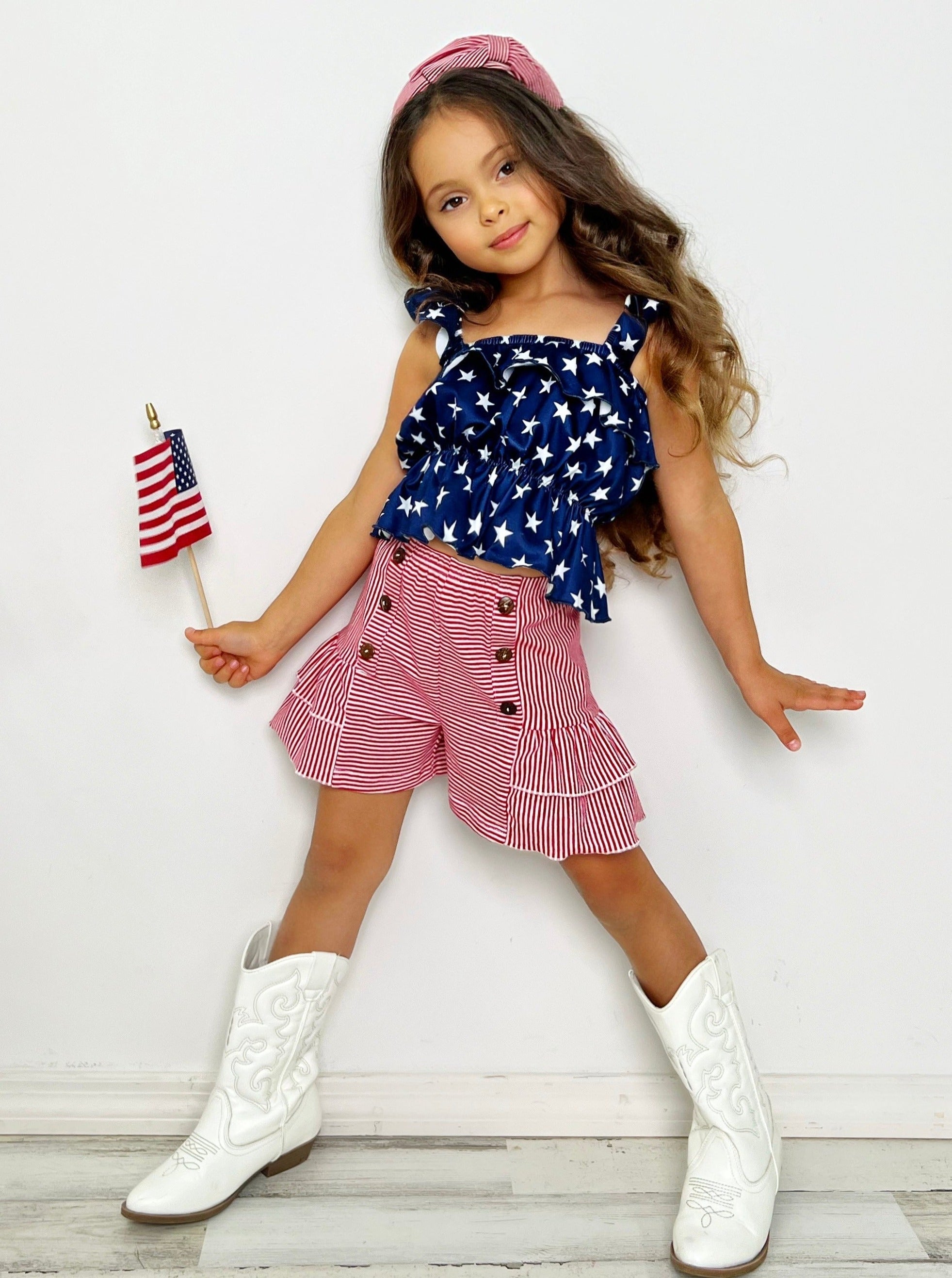 Perfect Little Patriot Stars Top and Striped Short Set